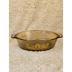 Vintage Glasbake Jeanette Oval Casserole Dish with Yellow Floral Pattern